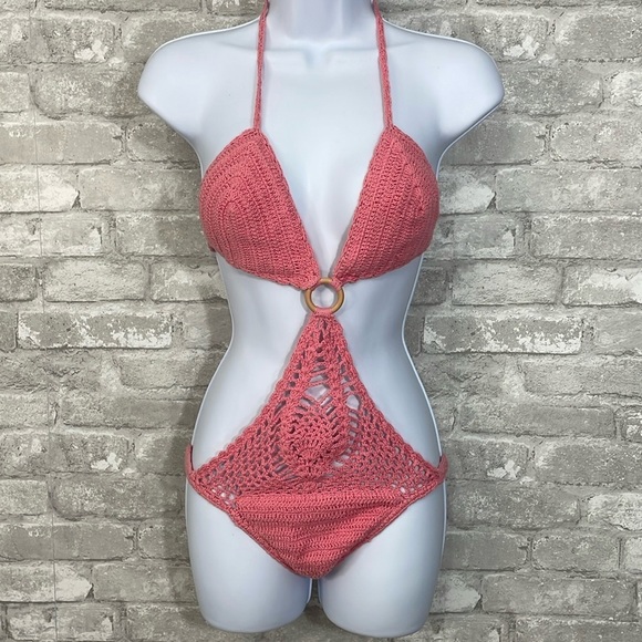 Bali Chic Pink Crochet one piece bathing suit - Picture 1 of 6
